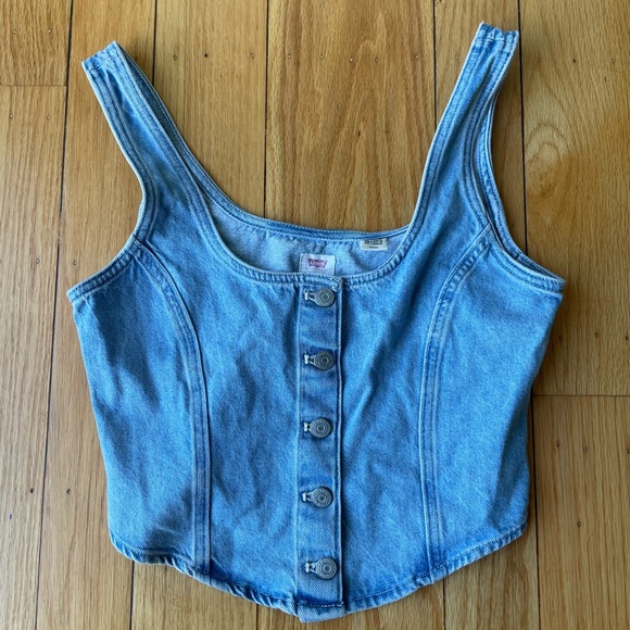 Levi's Tops - Levi's Blue Fitted Buttoned Crop Tank Top